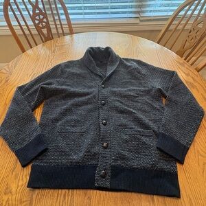 J Crew 100% Lambs Wool Shawl Collar Cardigan Black  Gray Pockets Men’s L VGUC